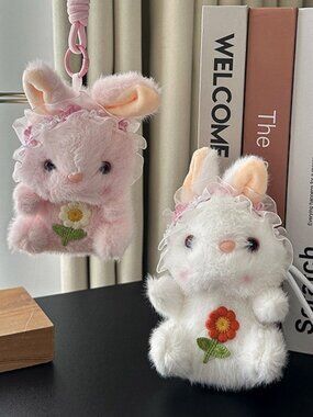 Lace Floral Bunny Plush Keychain